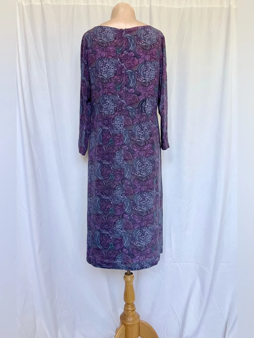 LIBERTY ART / LONDON 💯 Silk VTG Midi Boatneck Twist Detail Floral Dress - Picture 8 of 15